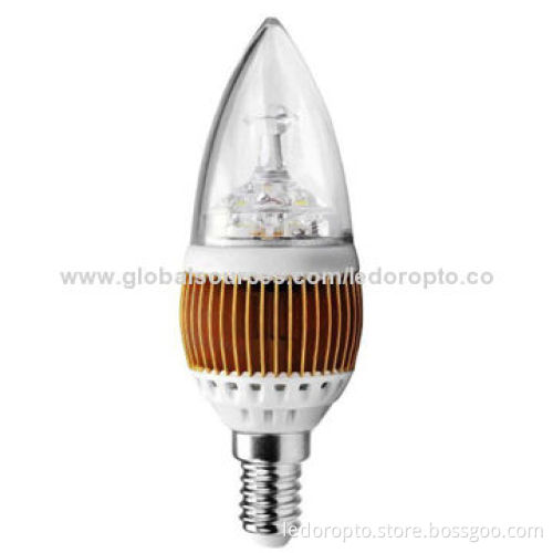 LED Candle Bulb, E14/E27 Base Type, 3W, Cooling Fins